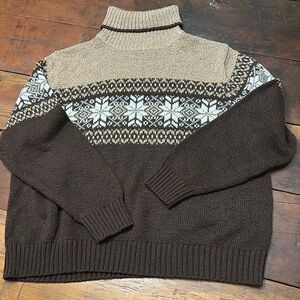 Brown & Tan Snow Flake Design Women’s Sweater - Excellent Used Condition! Size L